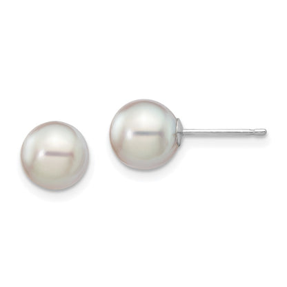 14K White Gold 7 8mm Grey Round Akoya Saltwater Cultured Pearl Post Earrings