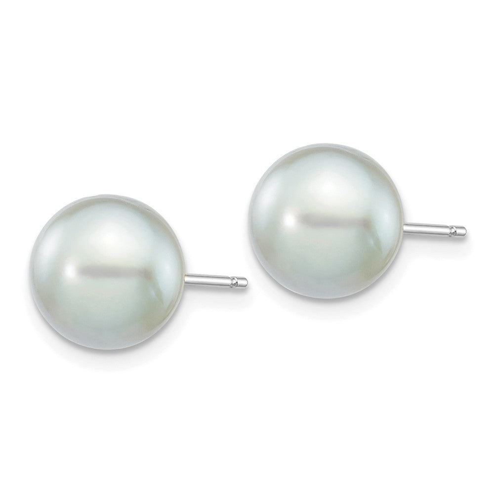 14K White Gold 8 9mm Grey Round Akoya Saltwater Cultured Pearl Post Earrings