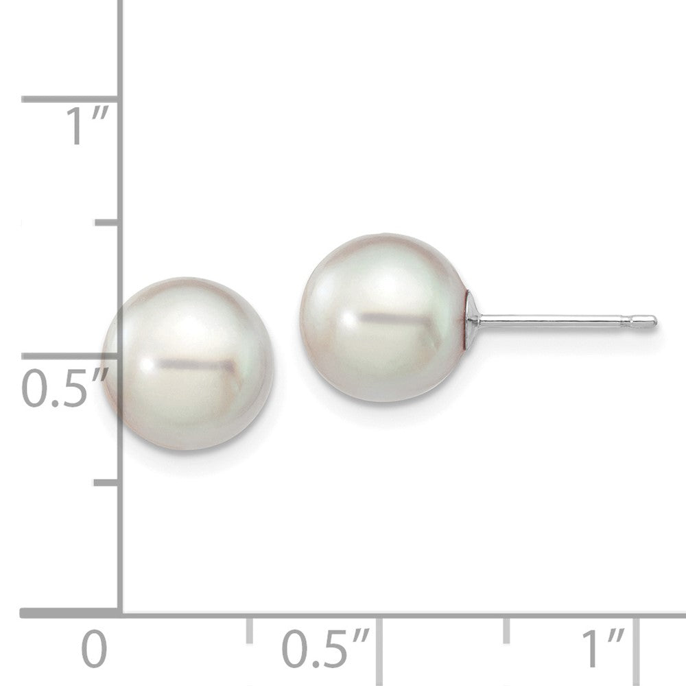 14K White Gold 8 9mm Grey Round Akoya Saltwater Cultured Pearl Post Earrings