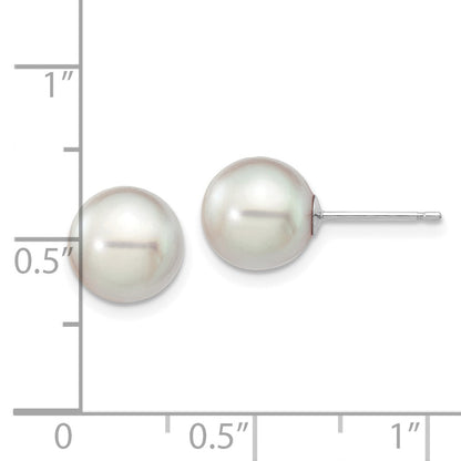 14K White Gold 8 9mm Grey Round Akoya Saltwater Cultured Pearl Post Earrings