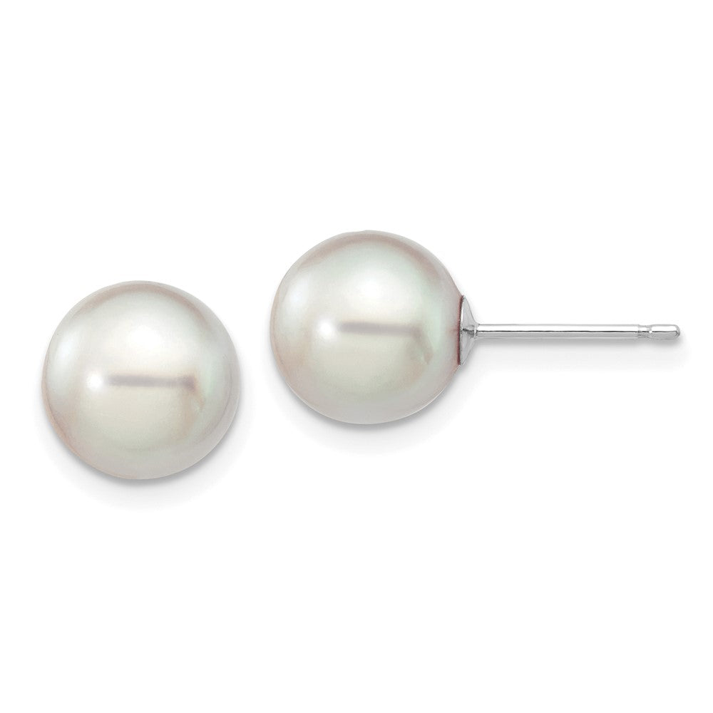 14K White Gold 8 9mm Grey Round Akoya Saltwater Cultured Pearl Post Earrings