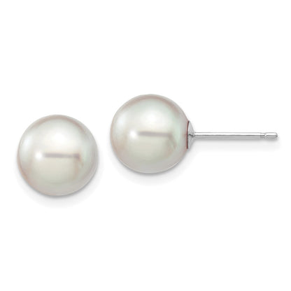 14K White Gold 8 9mm Grey Round Akoya Saltwater Cultured Pearl Post Earrings