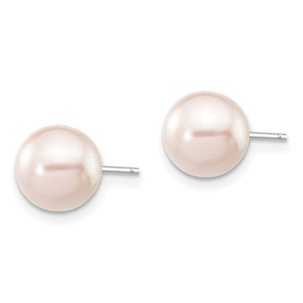 14K White Gold 7 8mm Round Akoya Saltwater Cultured Pearl Post Earrings