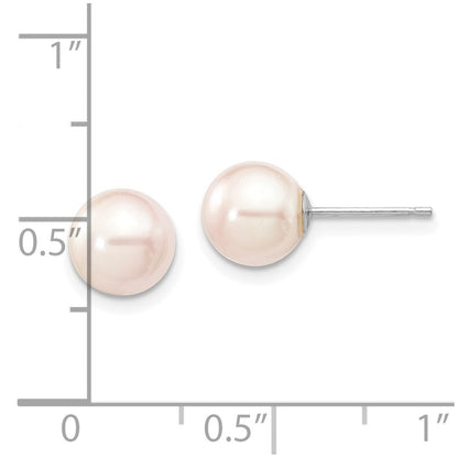 14K White Gold 7 8mm Round Akoya Saltwater Cultured Pearl Post Earrings