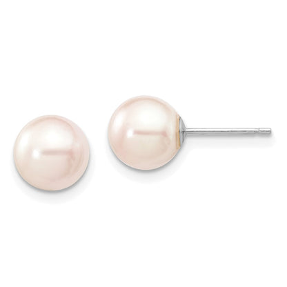 14K White Gold 7 8mm Round Akoya Saltwater Cultured Pearl Post Earrings