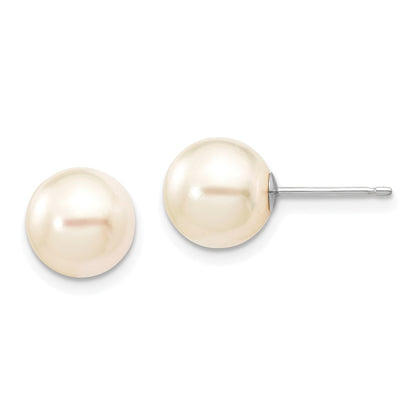 14K White Gold 8 9mm Round Akoya Saltwater Cultured Pearl Post Earrings