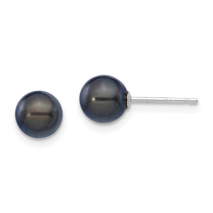14K White Gold 6 7mm Black Round Akoya Saltwater Cultured Pearl Post Earrings
