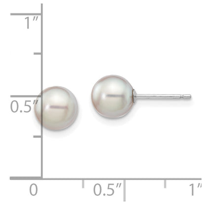 14K White Gold 6 7mm Grey Round Akoya Saltwater Cultured Pearl Post Earrings