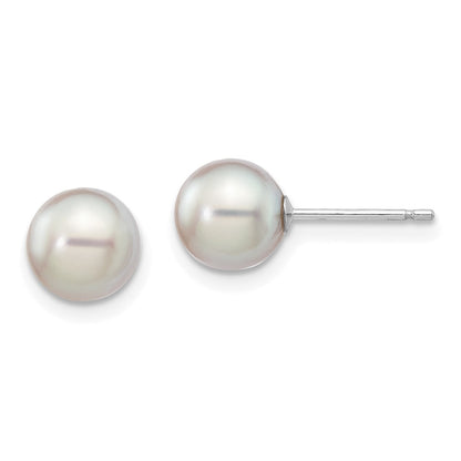 14K White Gold 6 7mm Grey Round Akoya Saltwater Cultured Pearl Post Earrings