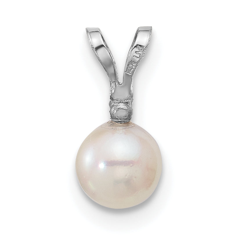 14k White Gold 14k White Gold 5-6mm White Round Akoya Saltwater Cultured Pearl and .01 Carat Diamond Pendant