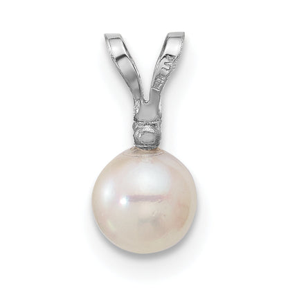 14k White Gold 14k White Gold 5-6mm White Round Akoya Saltwater Cultured Pearl and .01 Carat Diamond Pendant