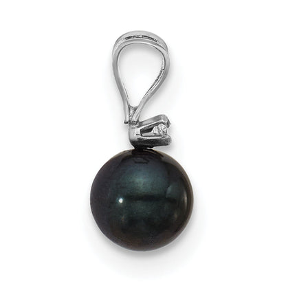 14k White Gold 14k White Gold 5-6mm Black Round Akoya Saltwater Cultured Pearl and .01 Carat Diamond Pendant