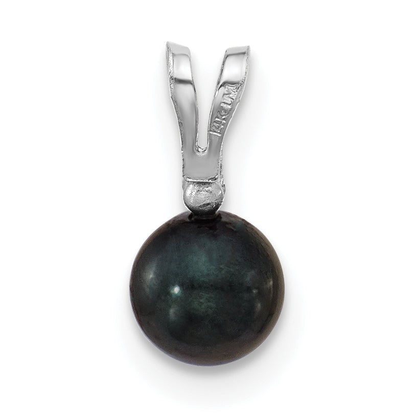 14k White Gold 14k White Gold 5-6mm Black Round Akoya Saltwater Cultured Pearl and .01 Carat Diamond Pendant