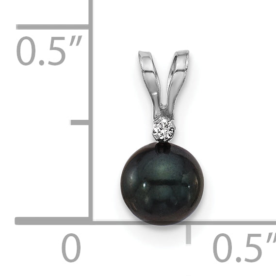 14k White Gold 14k White Gold 5-6mm Black Round Akoya Saltwater Cultured Pearl and .01 Carat Diamond Pendant