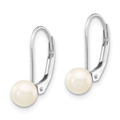 14K White Gold 5 6mm Round Akoya Saltwater Cultured Pearl Leverback Earrings