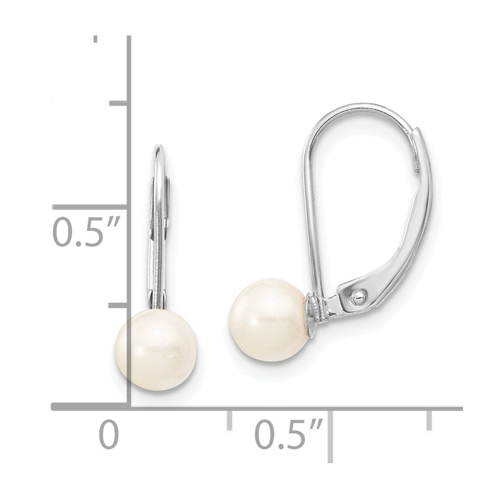 14K White Gold 5 6mm Round Akoya Saltwater Cultured Pearl Leverback Earrings