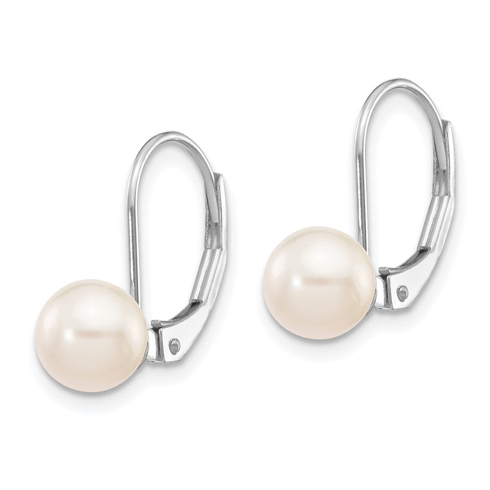 14K White Gold 6 7mm Round Akoya Saltwater Cultured Pearl Leverback Earrings