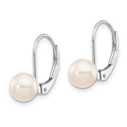 14K White Gold 6 7mm Round Akoya Saltwater Cultured Pearl Leverback Earrings