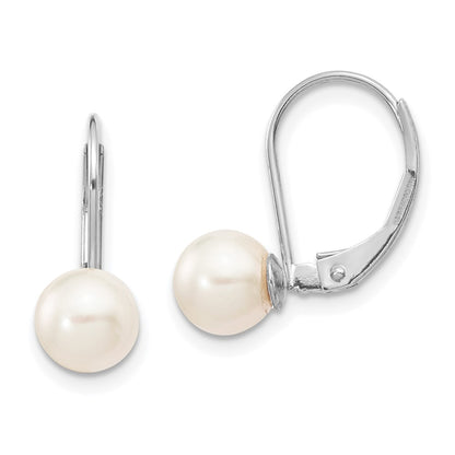 14K White Gold 6 7mm Round Akoya Saltwater Cultured Pearl Leverback Earrings