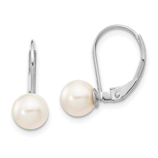 14K White Gold 6 7mm Round Akoya Saltwater Cultured Pearl Leverback Earrings