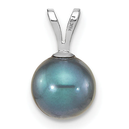 14k White Gold 14k White Gold 7-8mm Round Black Akoya Saltwater Cultured Pendant