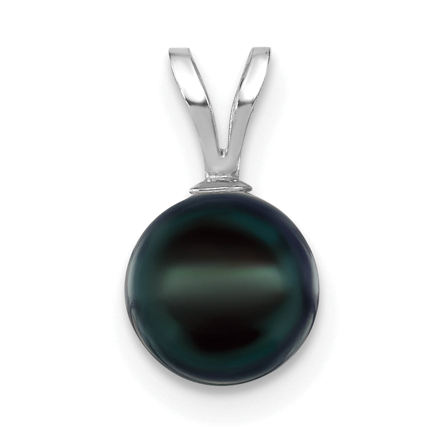 14k White Gold 14k White Gold 7-8mm Round Black Akoya Saltwater Cultured Pendant