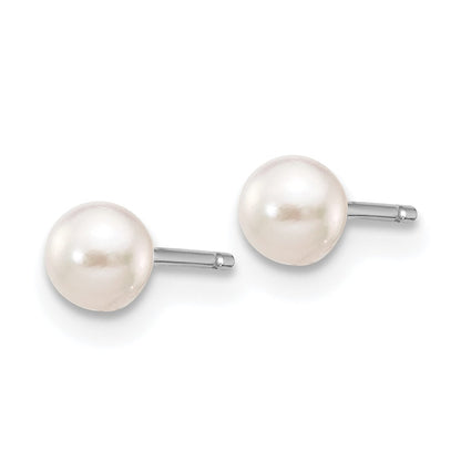 14K White Gold 3 4mm Round Akoya Saltwater Cultured Pearl Post Earrings