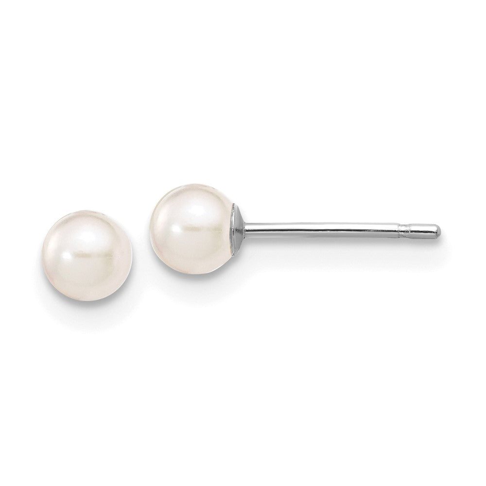 14K White Gold 3 4mm Round Akoya Saltwater Cultured Pearl Post Earrings