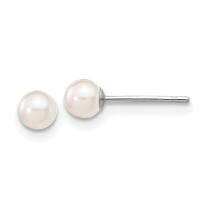 14K White Gold 3 4mm Round Akoya Saltwater Cultured Pearl Post Earrings