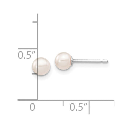 14K White Gold 4 5mm Round Akoya Saltwater Cultured Pearl Post Earrings