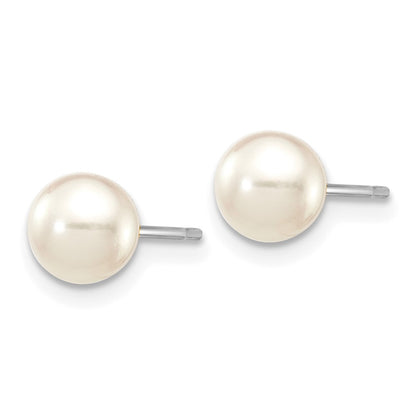 14K White Gold 5 6mm Round Akoya Saltwater Cultured Pearl Post Earrings