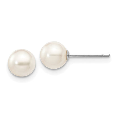 14K White Gold 5 6mm Round Akoya Saltwater Cultured Pearl Post Earrings