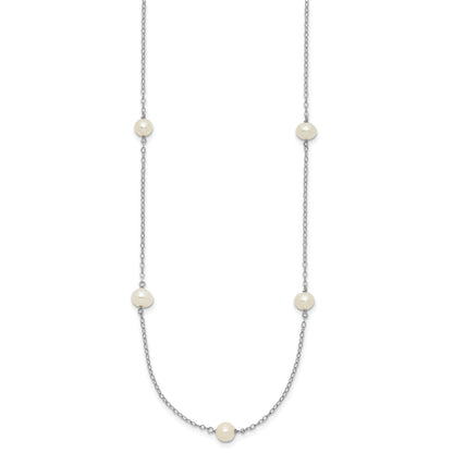 10K White Gold 10K 5-6mm Round Freshwater Cultured Pearl 7 Station 18 Inch Necklace