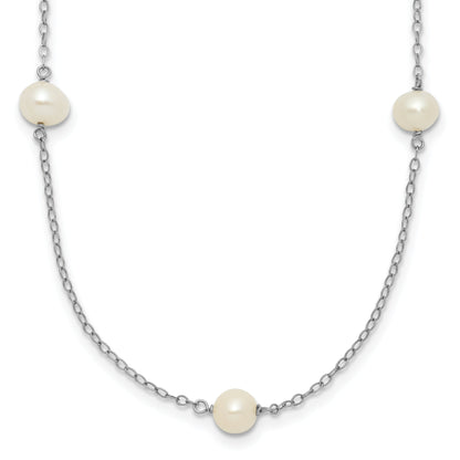 10K White Gold 10K 5-6mm Round Freshwater Cultured Pearl 7 Station 18 Inch Necklace