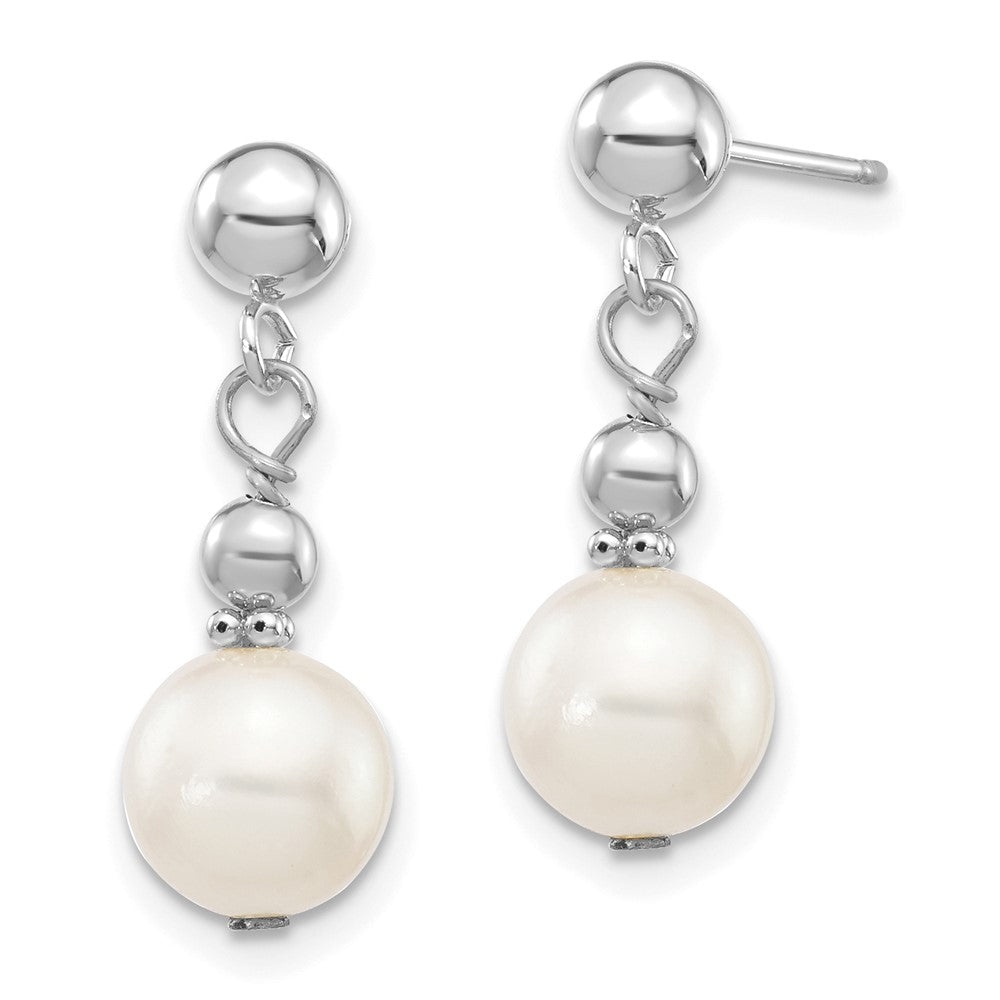 14K White Gold 7 8mm Semi Round Freshwater Cultured Pearl Post Dangle Earrings