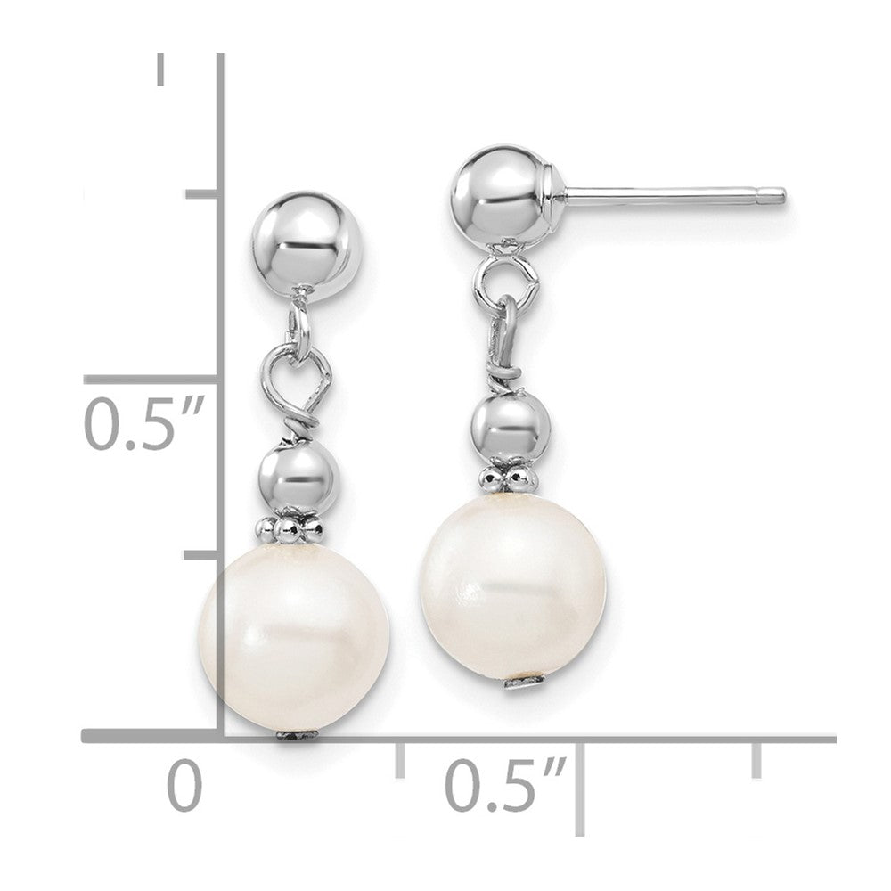 14K White Gold 7 8mm Semi Round Freshwater Cultured Pearl Post Dangle Earrings