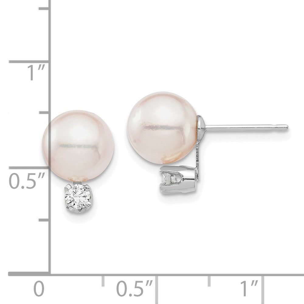 14K White Gold 8 9mm Round Akoya Saltwater Cultured Pearl And .20 Carat Diamond Post Earrings