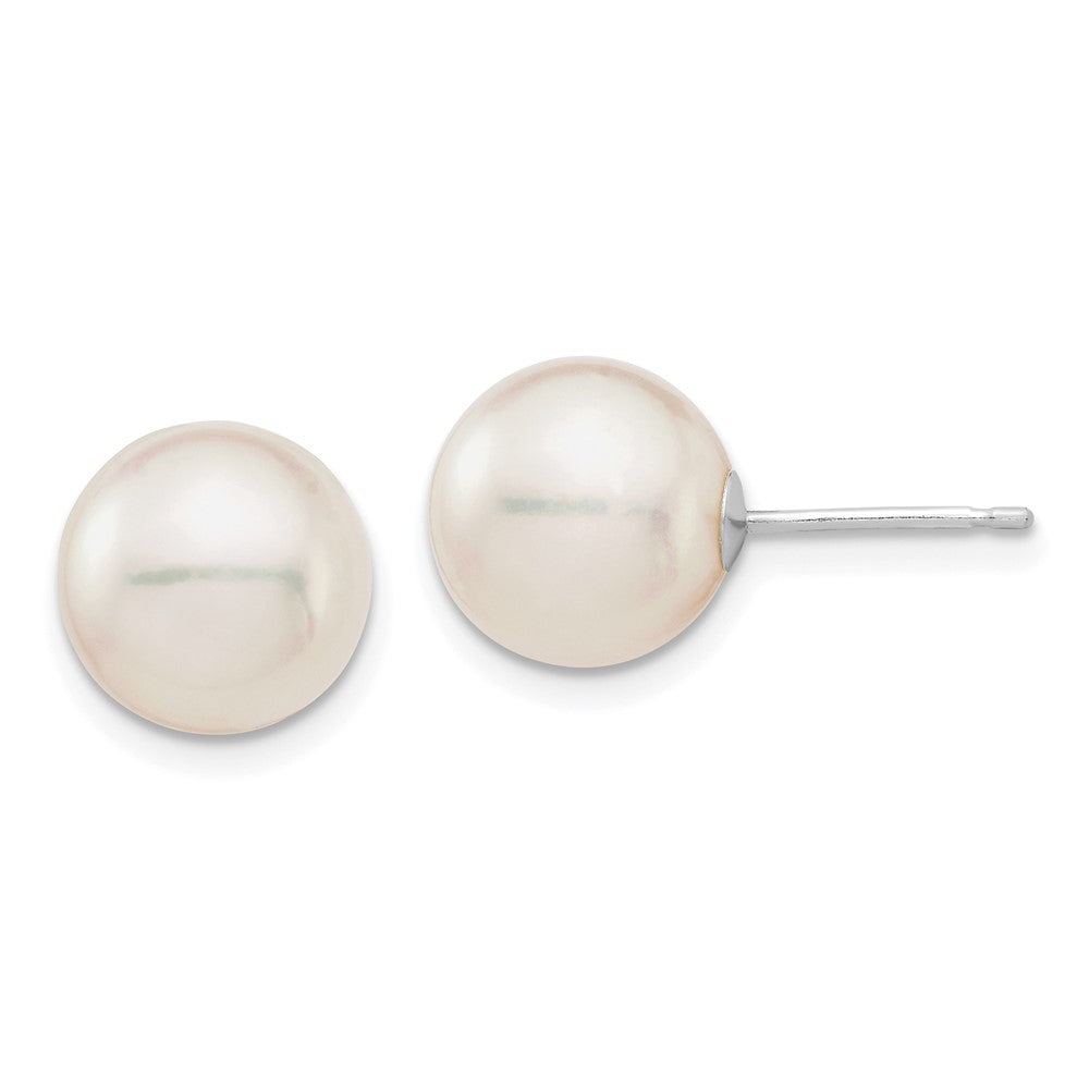 14K White Gold 9 10mm Round Akoya Saltwater Cultured Pearl Post Earrings