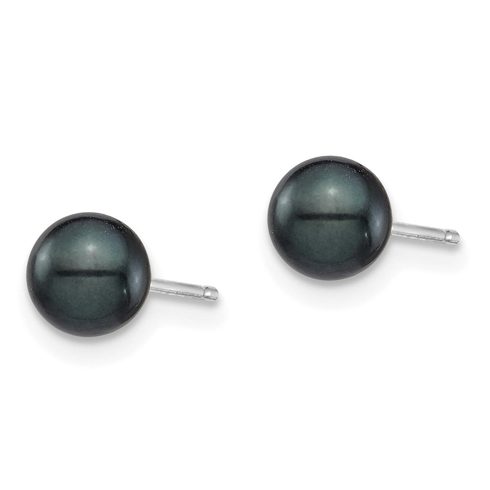 14K White Gold 5 6mm Black Round Akoya Saltwater Cultured Post Earrings