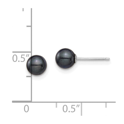 14K White Gold 5 6mm Black Round Akoya Saltwater Cultured Post Earrings