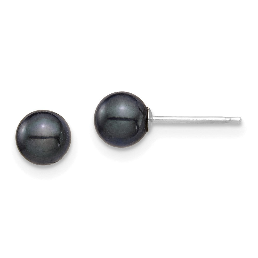 14K White Gold 5 6mm Black Round Akoya Saltwater Cultured Post Earrings