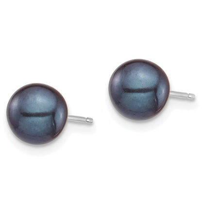 14K White Gold 6 7mm Black And Round Freshwater Cultured Pearl 2 Pair Stud Post Earrings Set