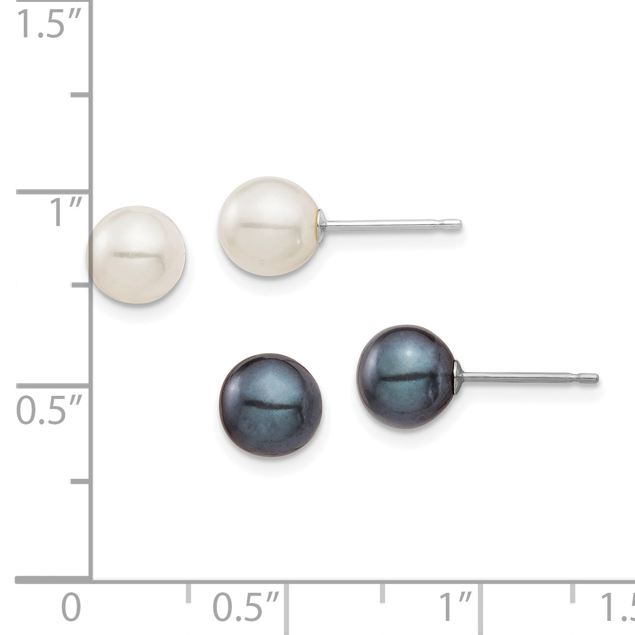 14K White Gold 6 7mm Black And Round Freshwater Cultured Pearl 2 Pair Stud Post Earrings Set