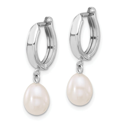 14K White Gold 6 7mm Teardrop Freshwater Cultured Pearl Hoop Dangle Earrings