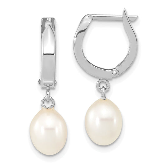 14K White Gold 6 7mm Teardrop Freshwater Cultured Pearl Hoop Dangle Earrings