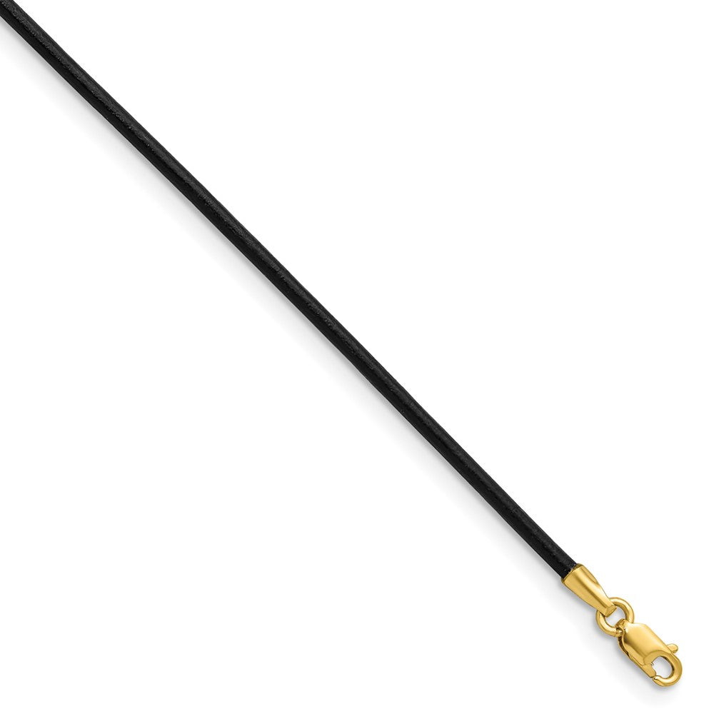 14K Yellow Gold 1.5mm 16in Black Leather Cord Necklace