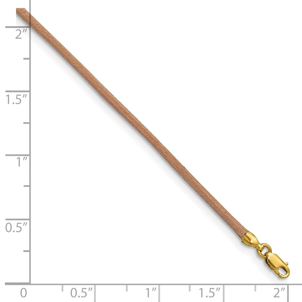 14K Yellow Gold 2mm 16in Natural Leather Cord Necklace