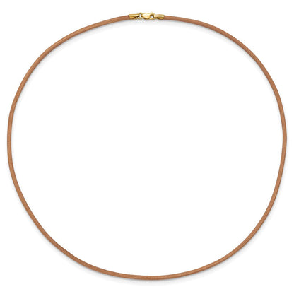 14K Yellow Gold 2mm 16in Natural Leather Cord Necklace
