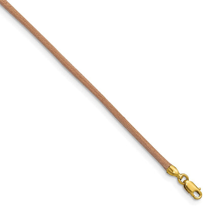 14K Yellow Gold 2mm 16in Natural Leather Cord Necklace
