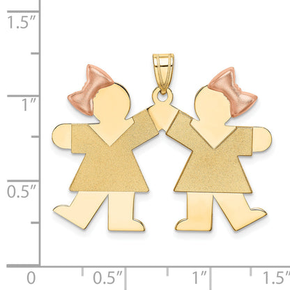 14K Two Tone Double Girl Kids Pink Bow Charm
